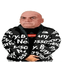 Jair Bolsonaro wearing a black branded puffer jacket with a smug expression.