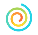 A colorful spiral logo with a gradient from blue to orange.