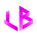 A neon-pink geometric monogram of the letters L and B on a black background.