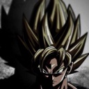 Goku in his Super Saiyan form with a dark, intense expression and glowing hair.