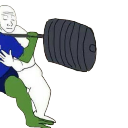 Wojak character lifting a heavy black barbell with intense focus.