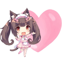 Chocola the catgirl smiling happily in front of a large pink heart.