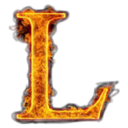 Letter L engulfed in bright orange and yellow flames against a black background.