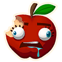 A bitten red apple with a wide-eyed, drooling, and shocked expression.
