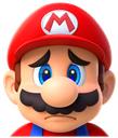 Mario with a sad and dejected facial expression.