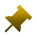 A golden thumbtack or pushpin icon.