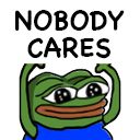 A green frog character with a smug expression and the text NOBODY CARES written above it.