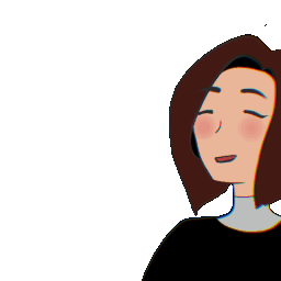 A girl with brown hair blushing with a small heart above her head, expressing a warm and happy emotion.