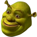 A green ogre face with a wide, smug, and knowing grin.