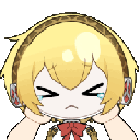 Aigis from Persona 3 with a squished face and crying expression.