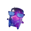 A purple galaxy-textured creature wearing blue sunglasses looking cool.