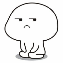 A simple white doodle character with a skeptical side-eye expression and a small frown.