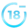 Number eighteen with a minus sign inside a blue circle.