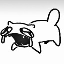 A simple line-art cat with a wide-open mouth and large tears streaming down its face.