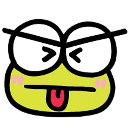 Keroppi the frog making a disgusted face with his tongue sticking out.