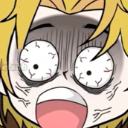 Anime character with yellow hair showing an expression of extreme shock with wide, bloodshot eyes and a gaping mouth.