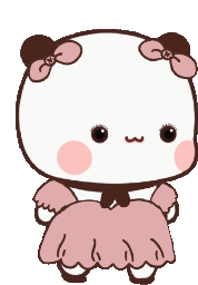 A cute panda girl wearing a pink dress and bows, rhythmically blinking her eyes.