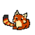 A cute pixelated red panda rolling on its back with a happy expression.
