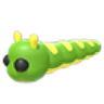Caterpillar with a bright green body and yellow spots crawling forward.