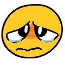 Yellow emoji face with a sad, wavy mouth and teary eyes looking down in disappointment.