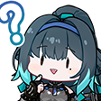 Hisui with teal hair looking confused with a large white question mark next to her head.