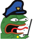 Pepe the Frog wearing a blue police hat and badge with an intense, yelling expression.