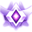 Grand Champion rank emblem featuring a glowing purple diamond inside a silver shield.