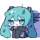 Hatsune Miku with a chibi art style looking unimpressed and annoyed with her arms crossed.