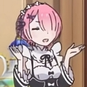 Ram from Re:Zero shrugging her shoulders with a bored expression.