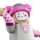 Lego Jack character throwing a punch with a cute pink outfit and blushing cheeks.