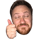 A man with a beard making a reluctant thumbs up gesture with his eyes closed.