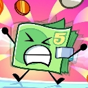 A cartoon five-dollar bill character with a distressed, screaming face and arms raised in despair against a pink background.