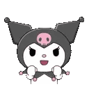 Kuromi cheering with her fists raised in excitement.