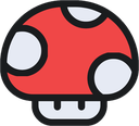 Mushroom with a red cap and white spots in a flat, stylized design.