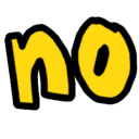 The word no written in a shaky yellow font on a black background.