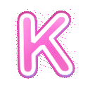 Letter K with a pink and blue gradient and sparkling glitter effect.