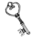 Heart-shaped key with an ornate bow and metallic silver finish.