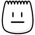 A white, jagged-topped character head with a blank, neutral expression and a straight line for a mouth.