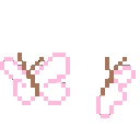 Five small pink pixelated butterflies fluttering in a line.