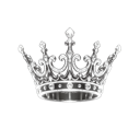 Silver crown with intricate filigree details centered on a black background.