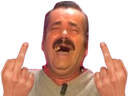 El Risitas laughing with his eyes closed while holding up both middle fingers.