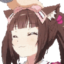 Chocola from Nekopara smiling happily while receiving a gentle headpat from a hand.