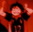 Anime character with an intense, distorted expression rendered in a deep-fried red filter.