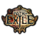 Path of Exile logo featuring metallic text and decorative gems on a black background.