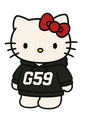 Hello Kitty wearing a black hoodie with G59 printed on the front.