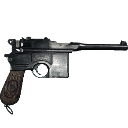 Mauser C96 handgun with a red nine symbol on the grip and a bright red highlight.