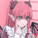 Marin Kitagawa with pink hair and horns wearing a succubus outfit and giving a smug smirk.
