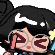 A cute anime girl with glasses happily waving red and blue glow sticks.