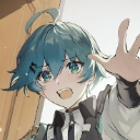 Enlil with teal hair reaching forward with an open hand and an expressive face.