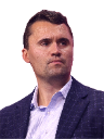 Charlie Kirk looking off to the side with a skeptical and serious facial expression.